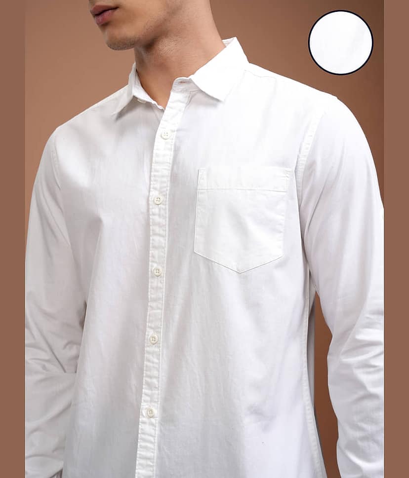 Highlander Cotton Blend Slim Fit Solids Full Sleeves Men's Casual Shirt - White ( Pack of 1 ) view 5