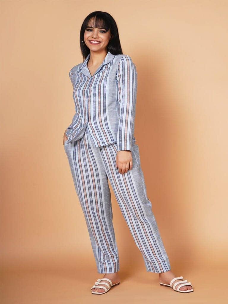 Basic Cloudy Grey Striped Loungewear view 2