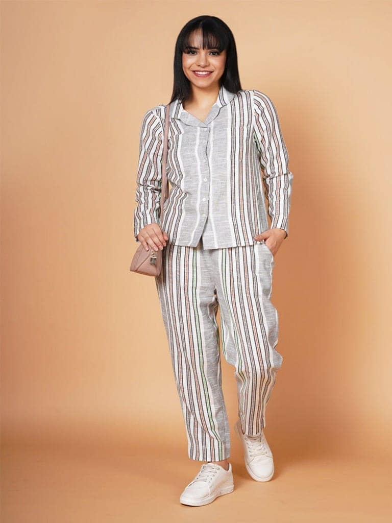 Basic Cloudy Grey Striped Loungewear view 8
