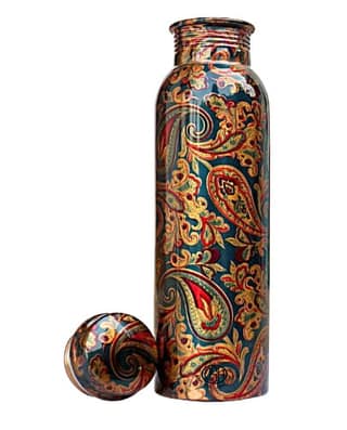 Copper Bottles for Printed with Art Work, Travelling Purpose Bottles, Yoga Ayurveda Healing, 800 ML