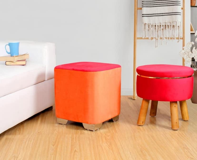 ShadowKart Ottoman Pouffes Sitting Stool for Living Room Furniture Wooden Footstools Puff Mudda Footrest Pouff for Office Home Decor, Combo