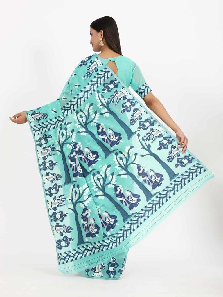 Women's Pure Cotton Woven Jamdani Rama Saree view 2