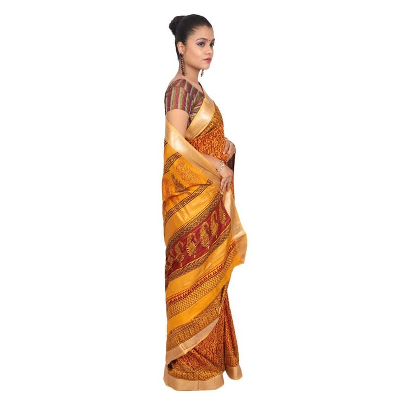 HANDLOOM MULBERRY SILK SAREE WITH BLOUSE (SKU - 3I0104030422 SAREE- 209) view 3