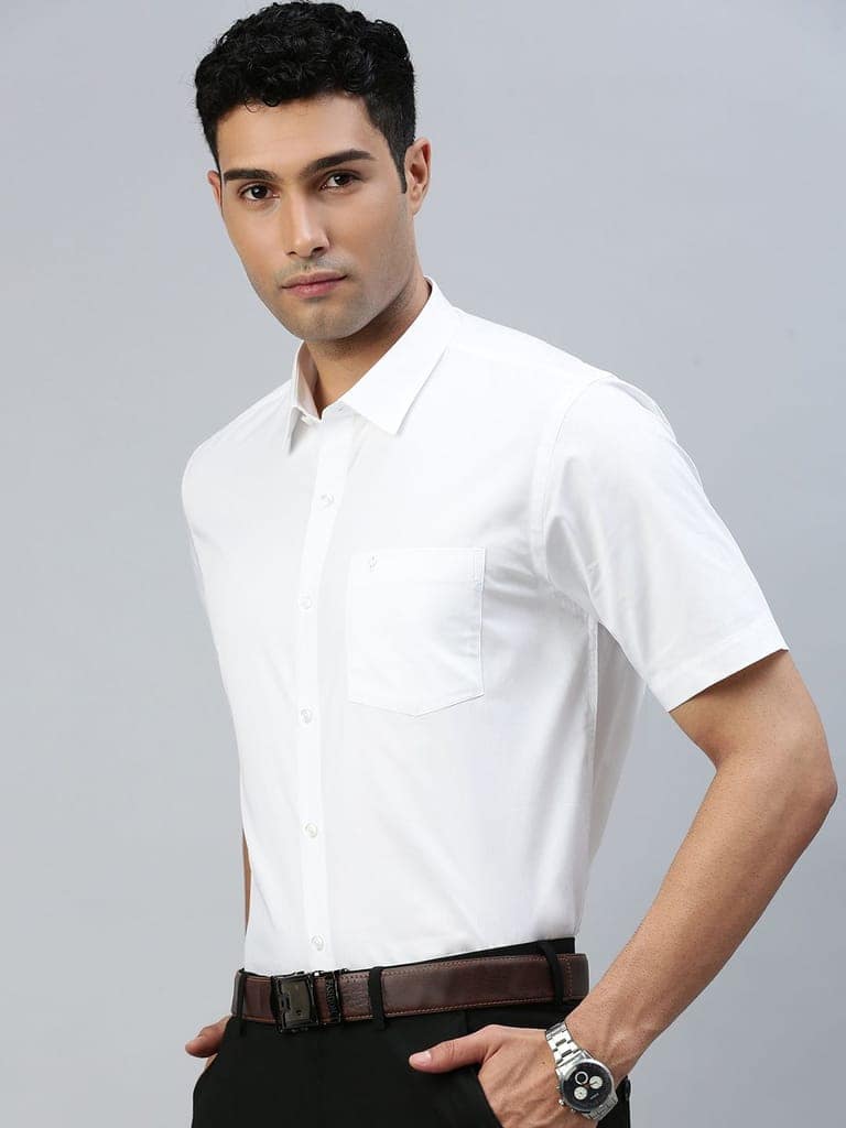 Mens 100% Cotton White Shirt Half Sleeves Cool Cotton view 4