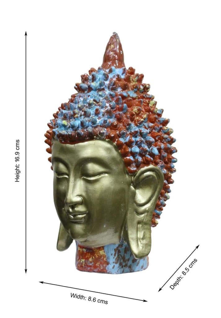 COPPERHOARD Gold Multicoloured Artwork Resin Meditating Buddha Head Statue with Beautiful Smile for Home Temple and Showpiece. view 2