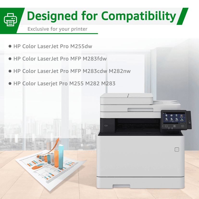 HP 206A CMYK Toner Cartridge Set Compatible with HP Color LaserJet Pro M255dw, M255nw, M282nw, M283fdn, M283fdw & M283cdw Printer view 4