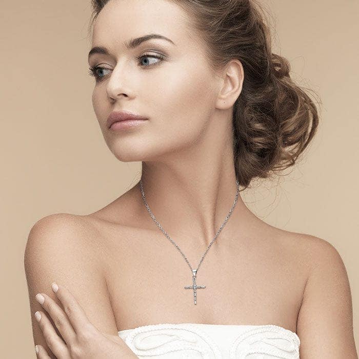 Silver Layered Cross Pendant with Chain view 2