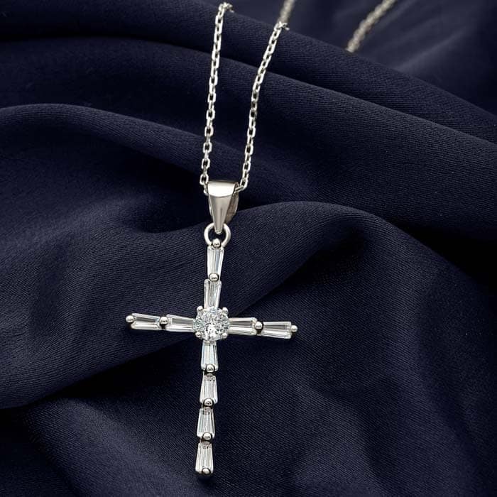 Silver Layered Cross Pendant with Chain view 3