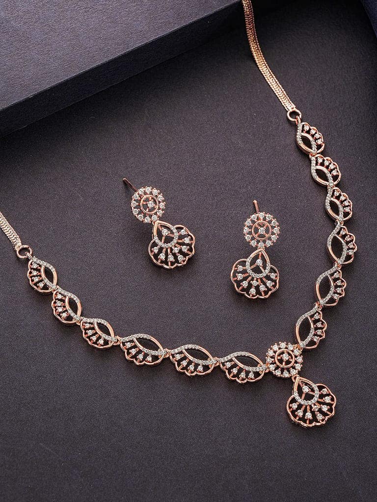 Rose Toned White AD Zircon Studded Contemporary Jewellery Set view 3