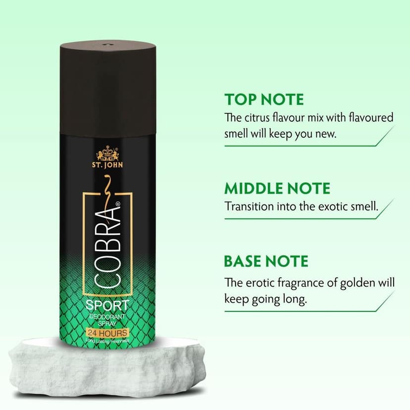 ST-JOHN cobra limited edition deo sport for men 450 ml (PACK OF 3) Deodorant Spray - For Men Deodorant Spray - For Men (450 ml, Pack of 3) view 2