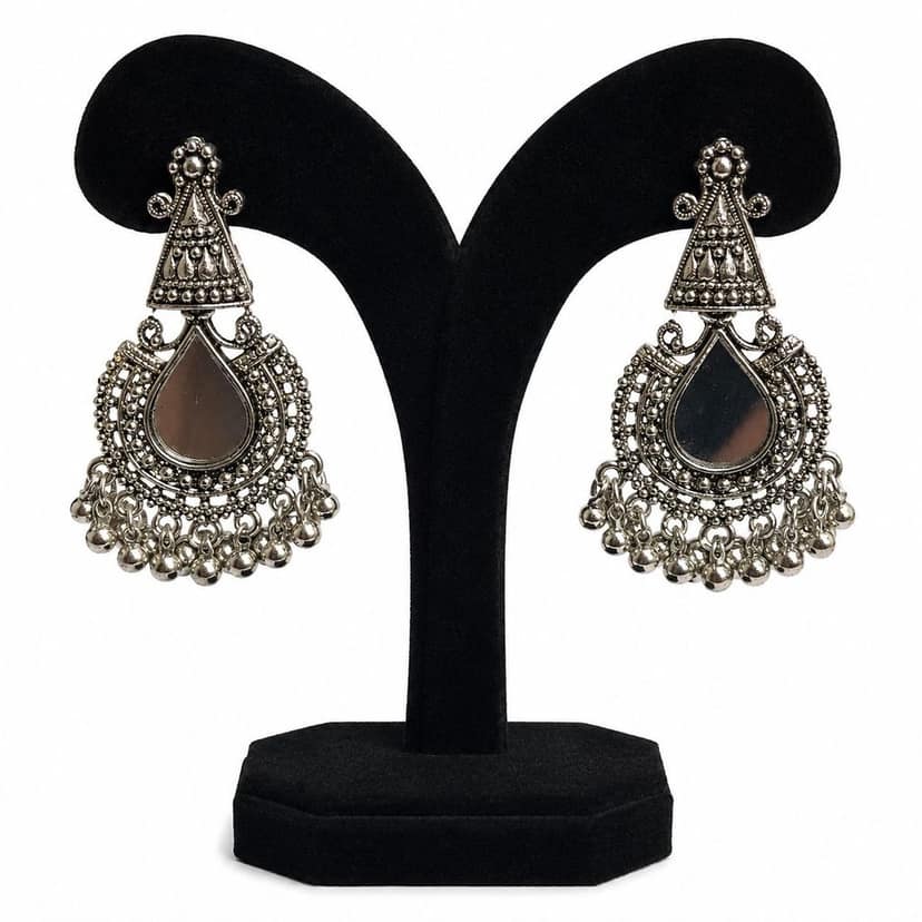 Indian Tribal Mirror Top Metal Earrings