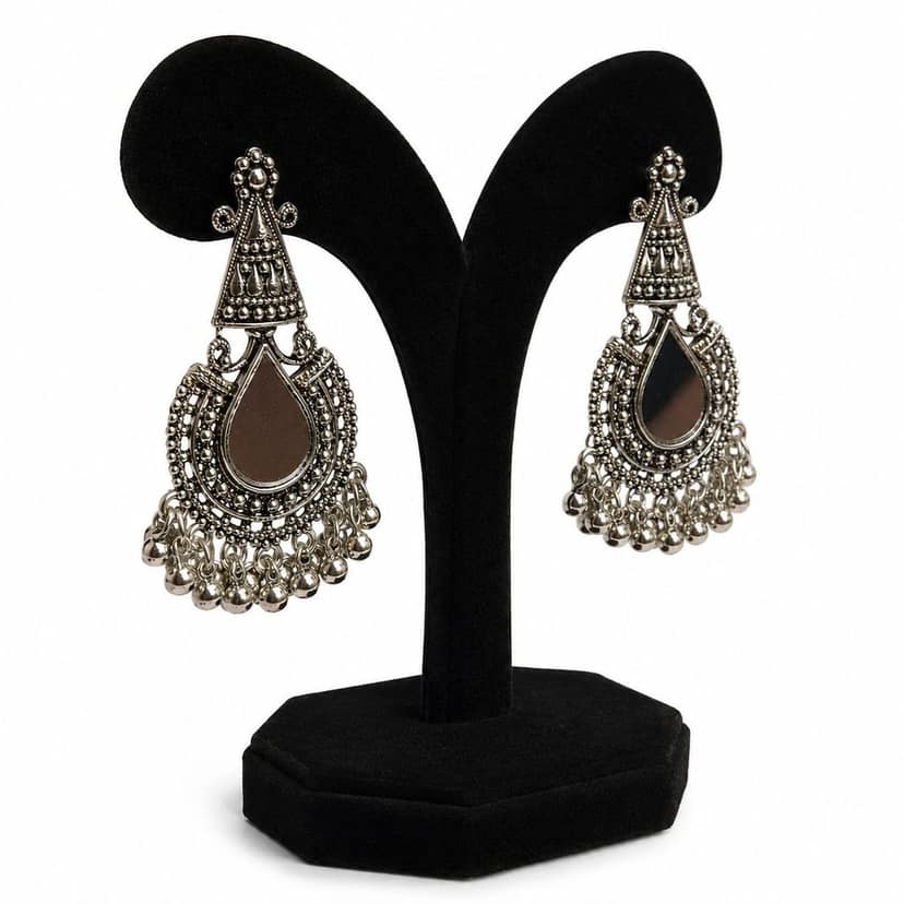 Indian Tribal Mirror Top Metal Earrings view 2