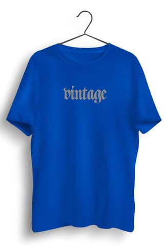 Vintage Reflective Printed Mens Round Neck Blue Cotton Tshirt