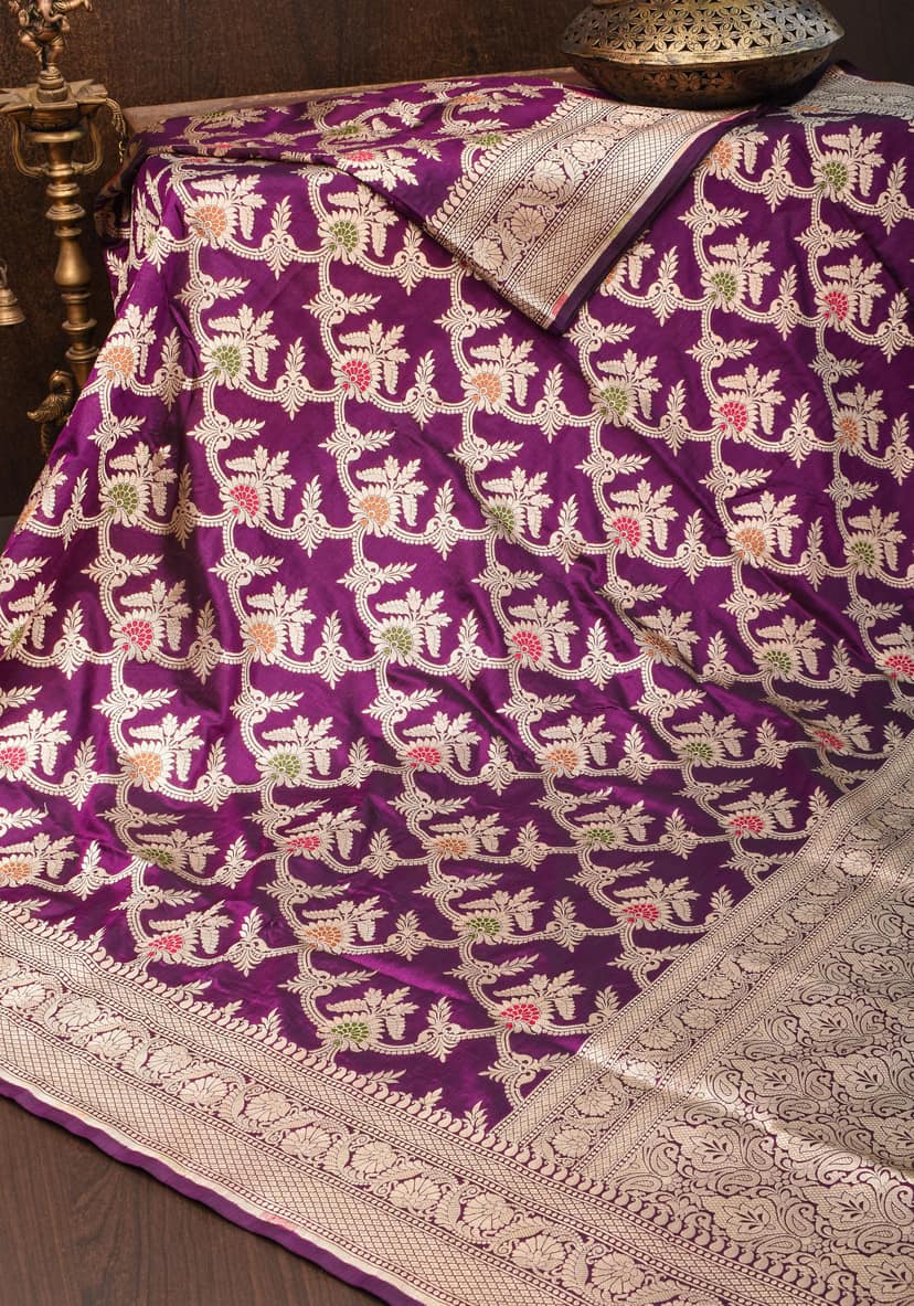 Purple Exquisite Banarasi Meenakari Jaal Katan Saree| SILK MARK CERTIFIED view 2