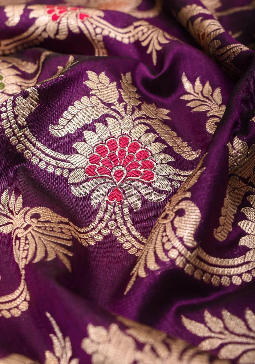 Purple Exquisite Banarasi Meenakari Jaal Katan Saree| SILK MARK CERTIFIED view 3