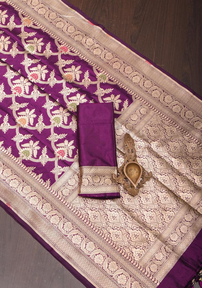 Purple Exquisite Banarasi Meenakari Jaal Katan Saree| SILK MARK CERTIFIED view 8