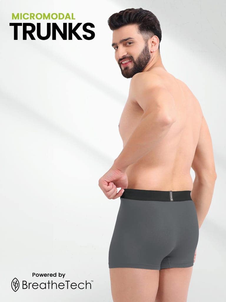 Freecultr Men's Underwear Anti Bacterial Micromodal Airsoft Trunk - Non Itch No Chaffing Sweat Proof - Pack of 2-Ash Grey,Pot Black view 4