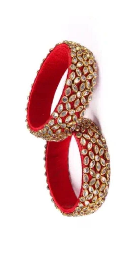 Red and Gold Kundan Bangles Set of 2 view 2
