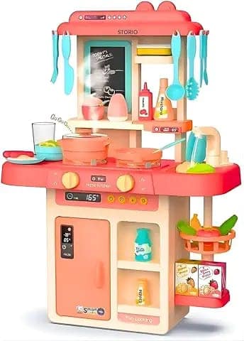 Kitchen Set for Girls, Kids Kitchen Set with Gas Sound & Light view 2