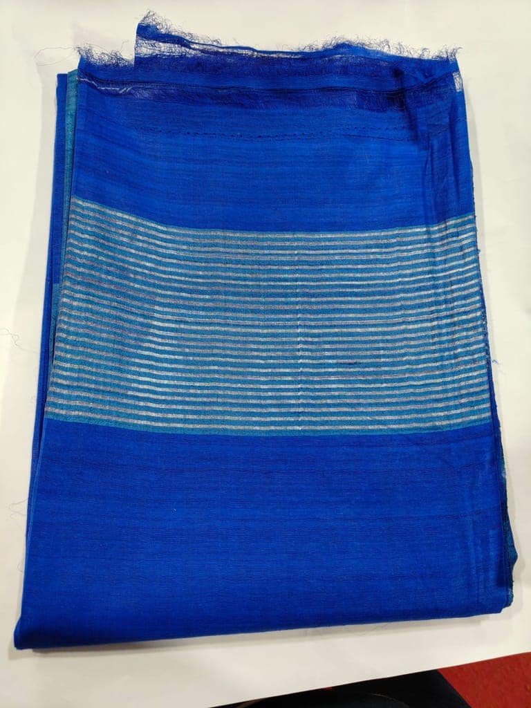Elegant Royal Blue Striped Cotton Saree with Matching Blouse Piece view 3