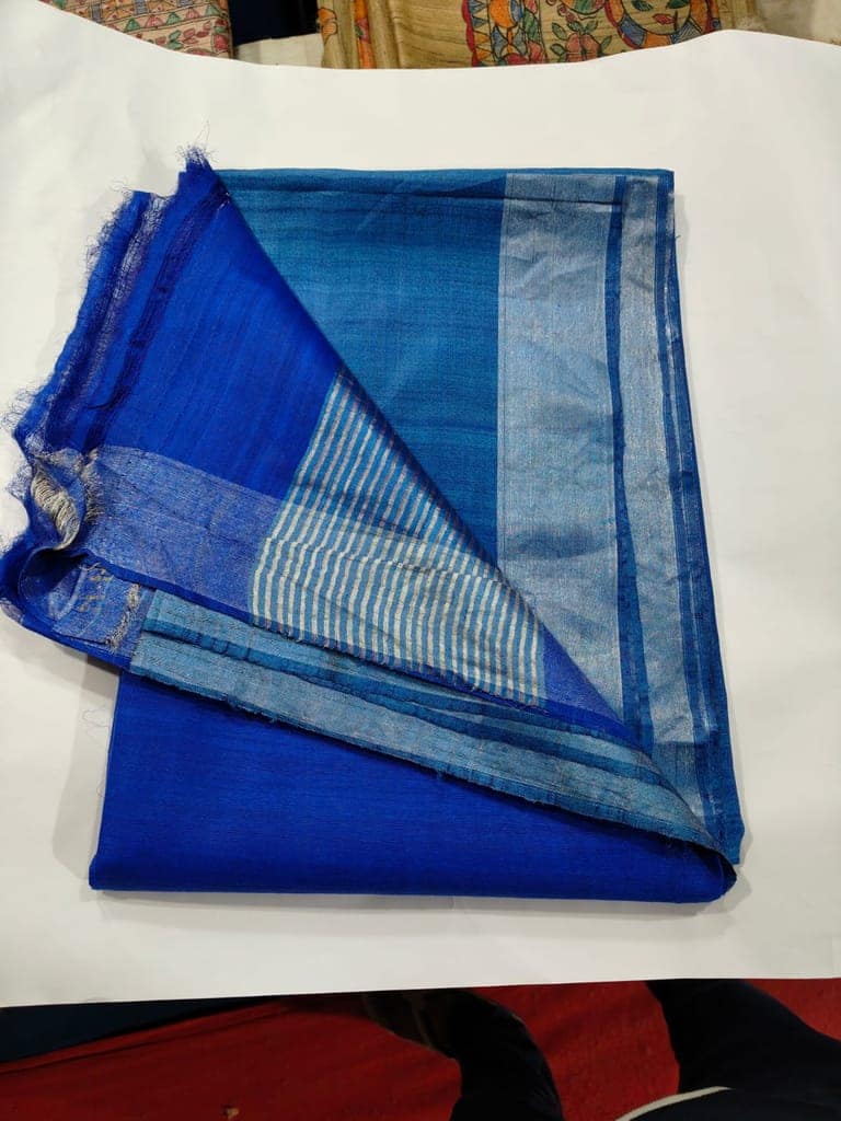 Elegant Royal Blue Striped Cotton Saree with Matching Blouse Piece view 4