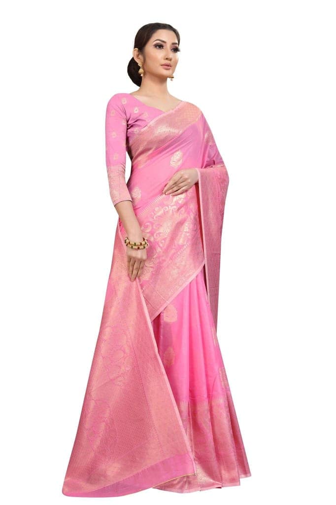 Silk Zone Women's Jamdani Cotton Woven Silk Saree with Blouse Piece view 4