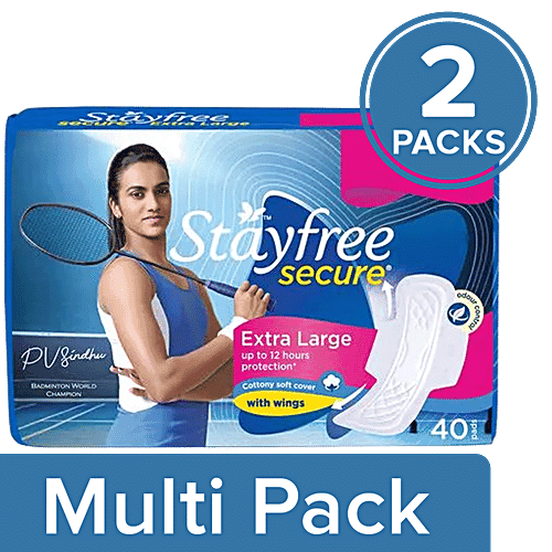 STAYFREE Secure Cottony XL - Sanitary Pads For Women, 2x40 pcs (Multipack)
