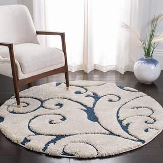 GALLERY HOME Silky Smooth Anti-Skid Shaggy Round Carpet with 2 inch Thickness (8x 8 Round, Ivory Blue A3)