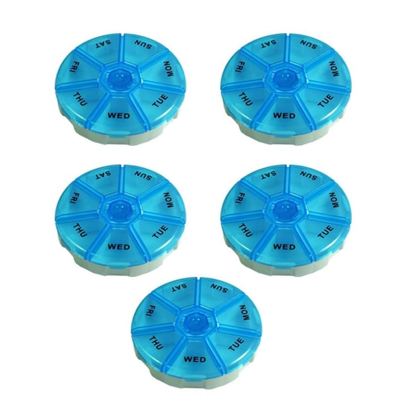 EZYFIT Round Pill Medicine Organiser Reminder Storage Box For 7 Days , Pack Of 5