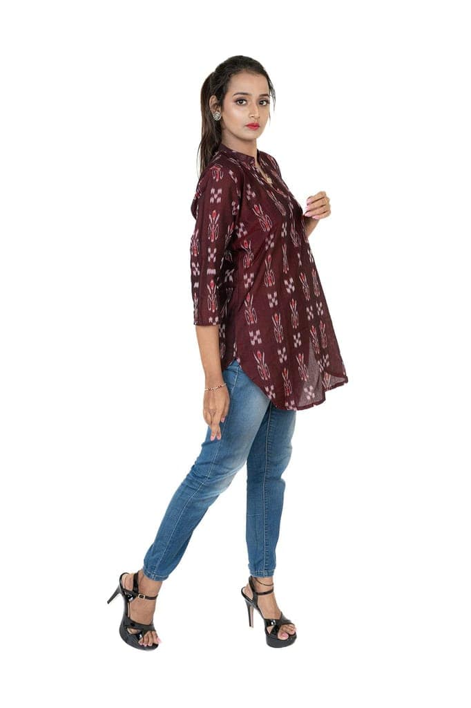 GHL GUENDICHA HAAT Sambalpuri Certified Handloom Women's Pure Cotton High Neck Kurta view 3