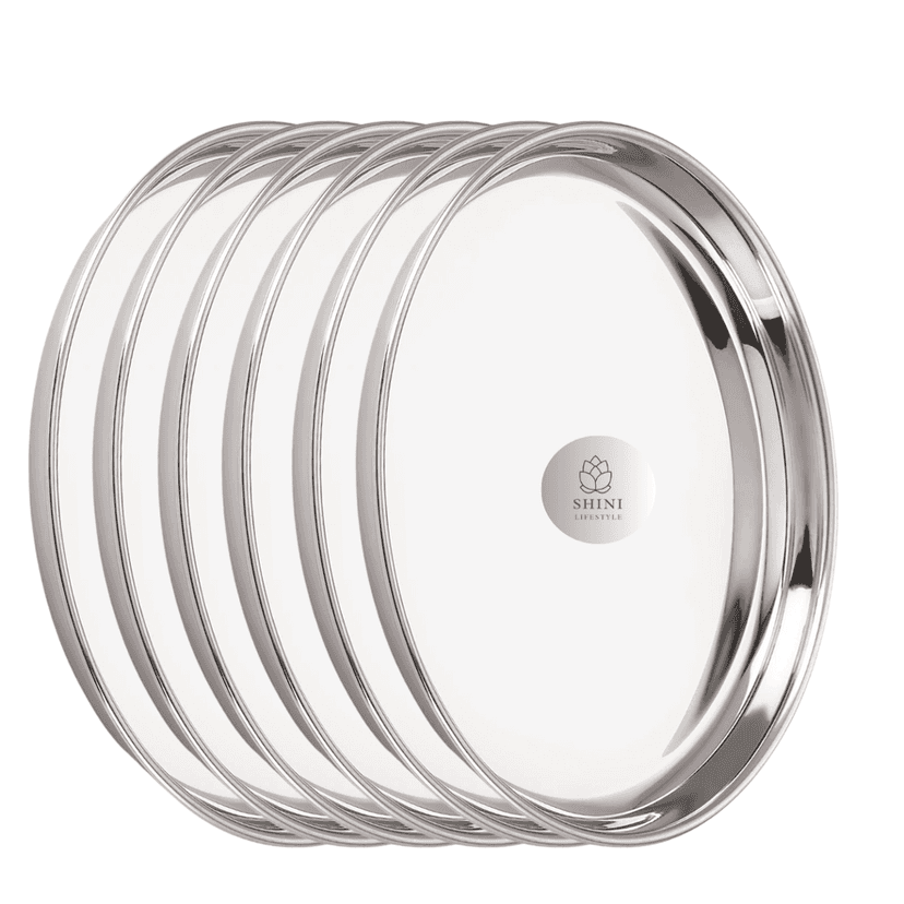 SHINI LIFESTYLE Stainless Steel Serving Plates for Lunch,Full Size Dinner Plates, Big Thali(Dia-27cm)