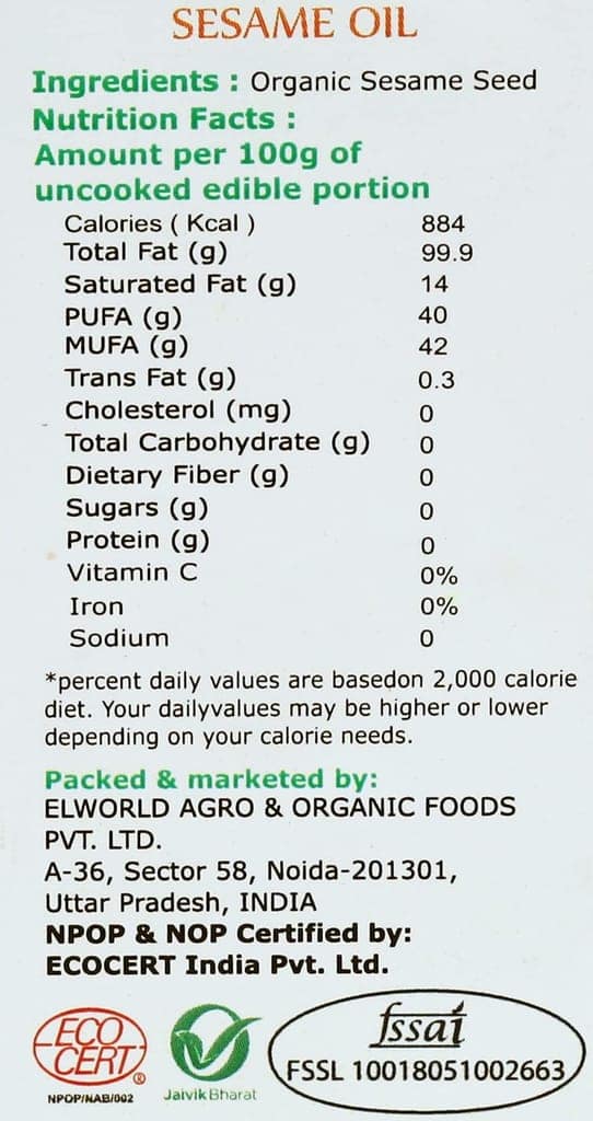 ELWORLD AGRO & ORGANIC FOOD PRODUCTS Sesame Oil 200ml (Pack of 3) view 3