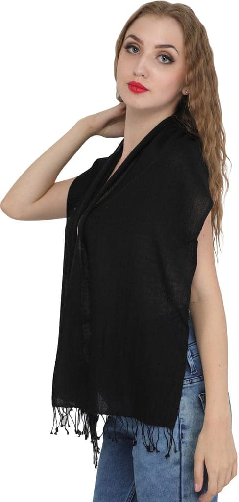 Caviar-Black Scarf from Nepal with Woven Stripes view 2