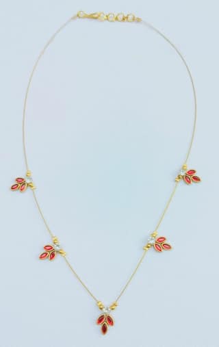 stone and Gold Leaf Necklace with Diamond Accents(Red)