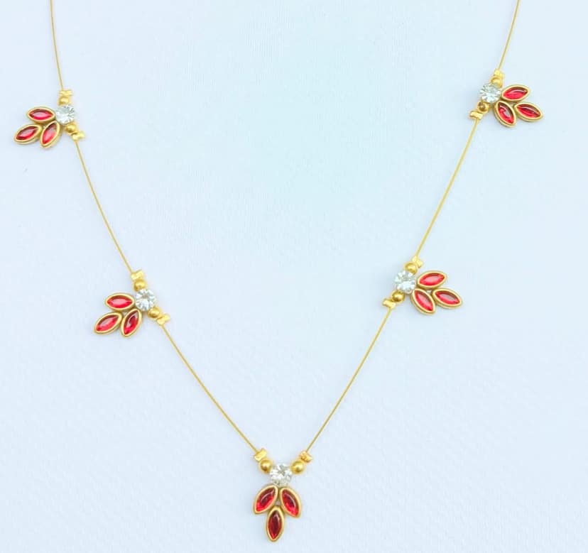 stone and Gold Leaf Necklace with Diamond Accents(Red) view 2
