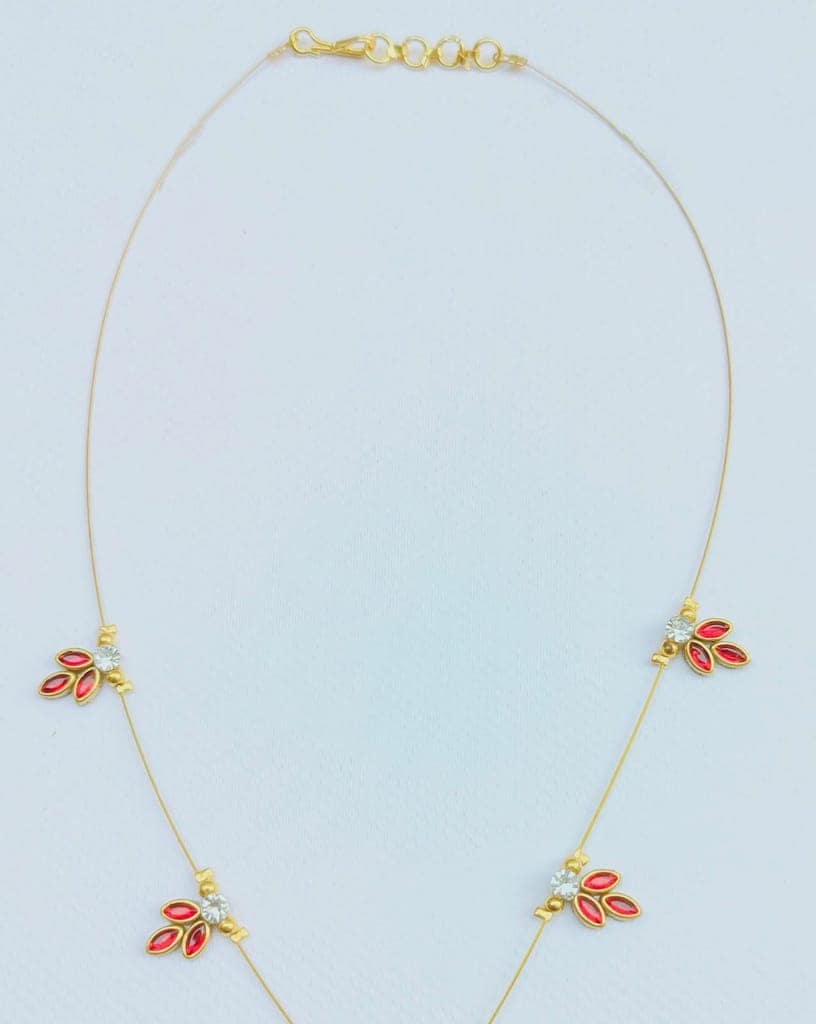 stone and Gold Leaf Necklace with Diamond Accents(Red) view 3