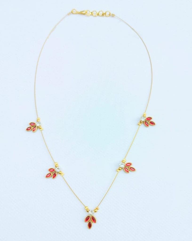 stone and Gold Leaf Necklace with Diamond Accents(Red) view 4