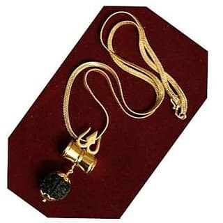 Rudraksha Pendent with Damaru Attached to Lord Shivas Trishul Golden Plated