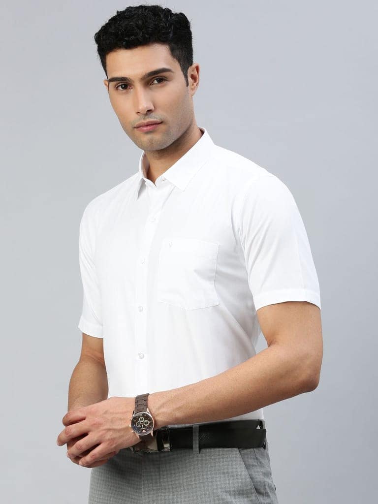 Mens Cotton White Shirt Half Sleeves Wewin New (2 Pcs Pack) view 4