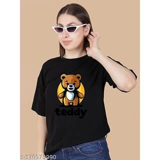 Wexam Style Women Black Printed Round Neck Short Sleeve Top