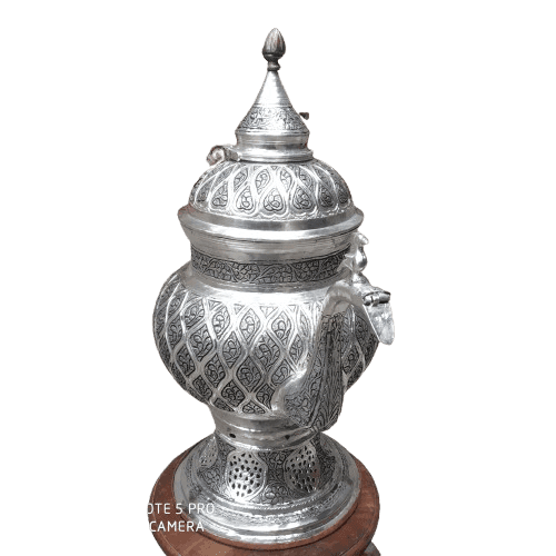 Ornate Hand Engraved Samovar Tea Kettle with Stand view 2