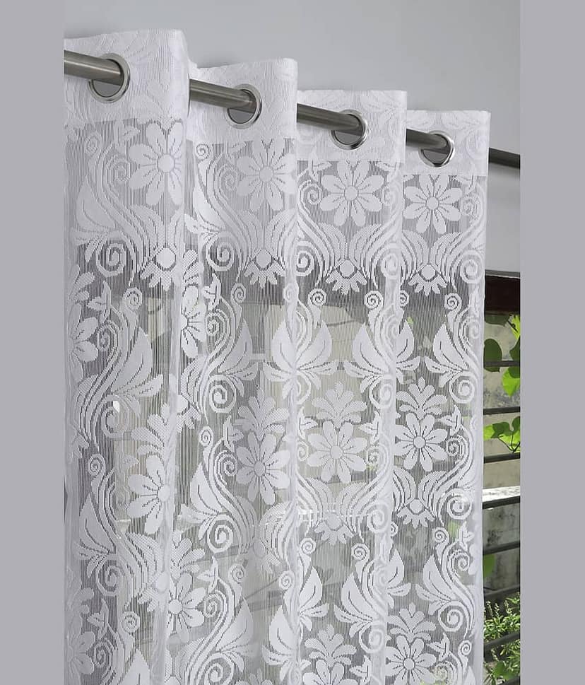 Homefab India Solid Sheer Eyelet Curtain 7 ft ( Pack of 1 ) - White