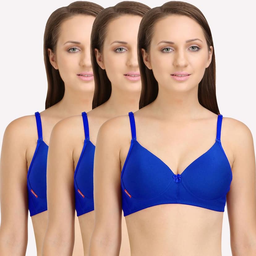 Bodycare Cotton Spandex Padded Non wired Tshirt Bra-Pack of 3