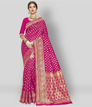 Dressy Banarasi Silk Printed Saree With Unstitched Blouse Piece ( Pink )