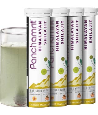 Panchamrit Himalayan Shilajit 600mg Effervescent | Helps Boost Stamina & Performance, Improves Muscle Recovery |Enriched with Ashwagandha, Kaunch Beej, Safed Musli | 15 Tablets (Pack of 4)