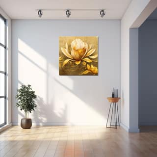 GOLDEN LOTUS WALL ART 24in X 24in WITH BLACK FRAME