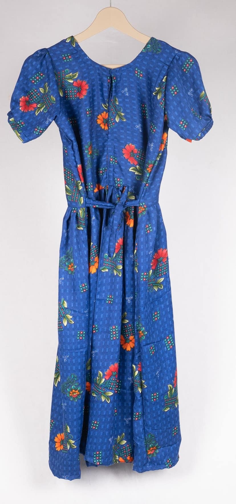 Women's Floral Printed Blue Puffed Sleeve Midi Dress view 2