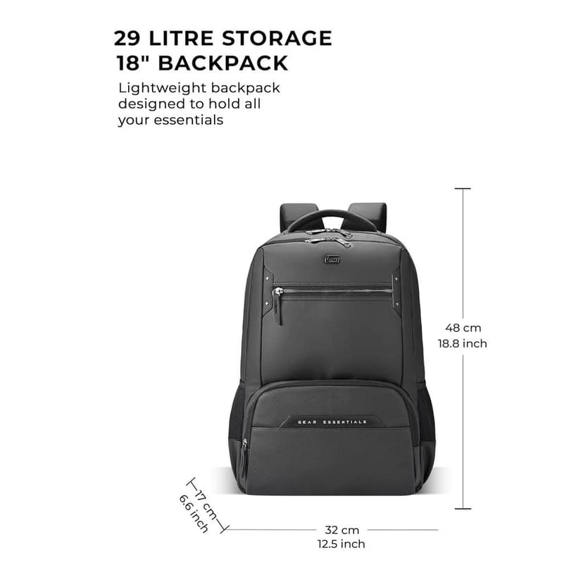 Quantum 3 18"/29L Antitheft Large Faux Leather Water Resistant Laptop backpack with Raincover/Laptop backpack/Casual Backpack/Daypack/Travel Backpack/College Bag For Men/Women(Black-Black) view 3
