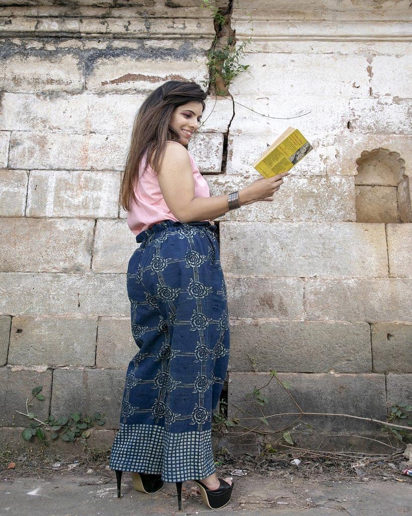 Indigo White Handwoven Organic Cotton boho Pant view 5