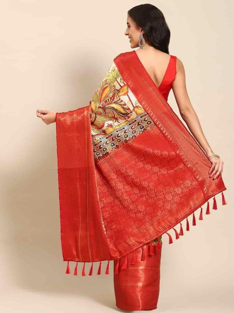Women's Kalamkari Print with Regal Weave Silk Saree With Unstiched Blouse Piece view 2